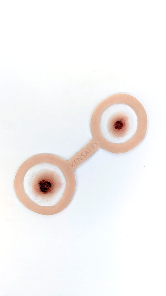 Pre-Painted Bullet Entry & Exit Wound Encapsulated Silicone Prosthetic